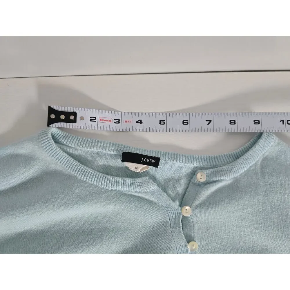 J.Crew Womens Medium Blue Cotton Button Henley Long Knit Shirt Preppy Casual